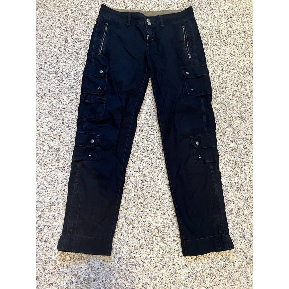 Athleta Women's Sz8‎ Straight Zip Snap Leg Black Cargo Travel Pant Drawstring